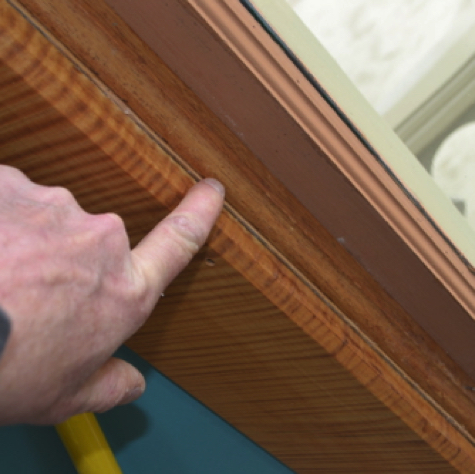 SW Parlor bay window trim before